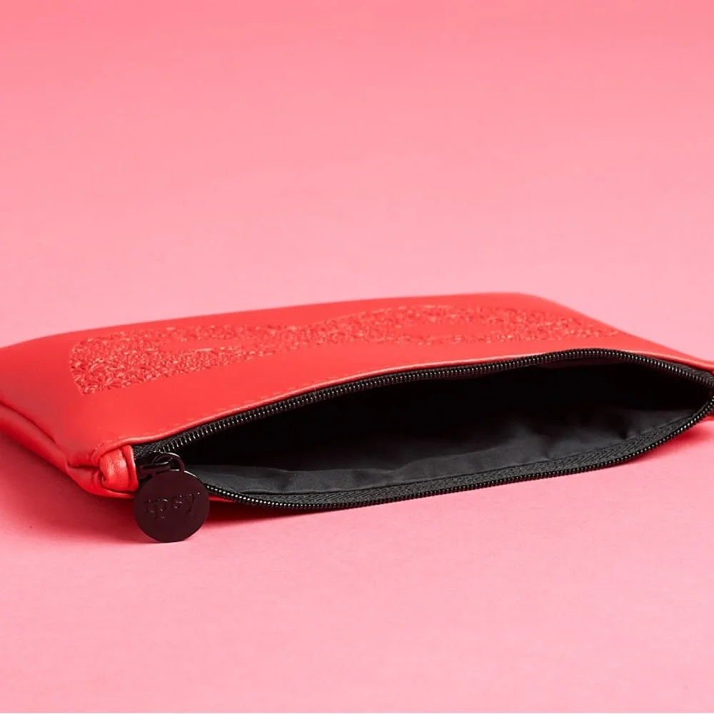 Ipsy Faux Red Leather Masquerade Cosmetic Glam Bag